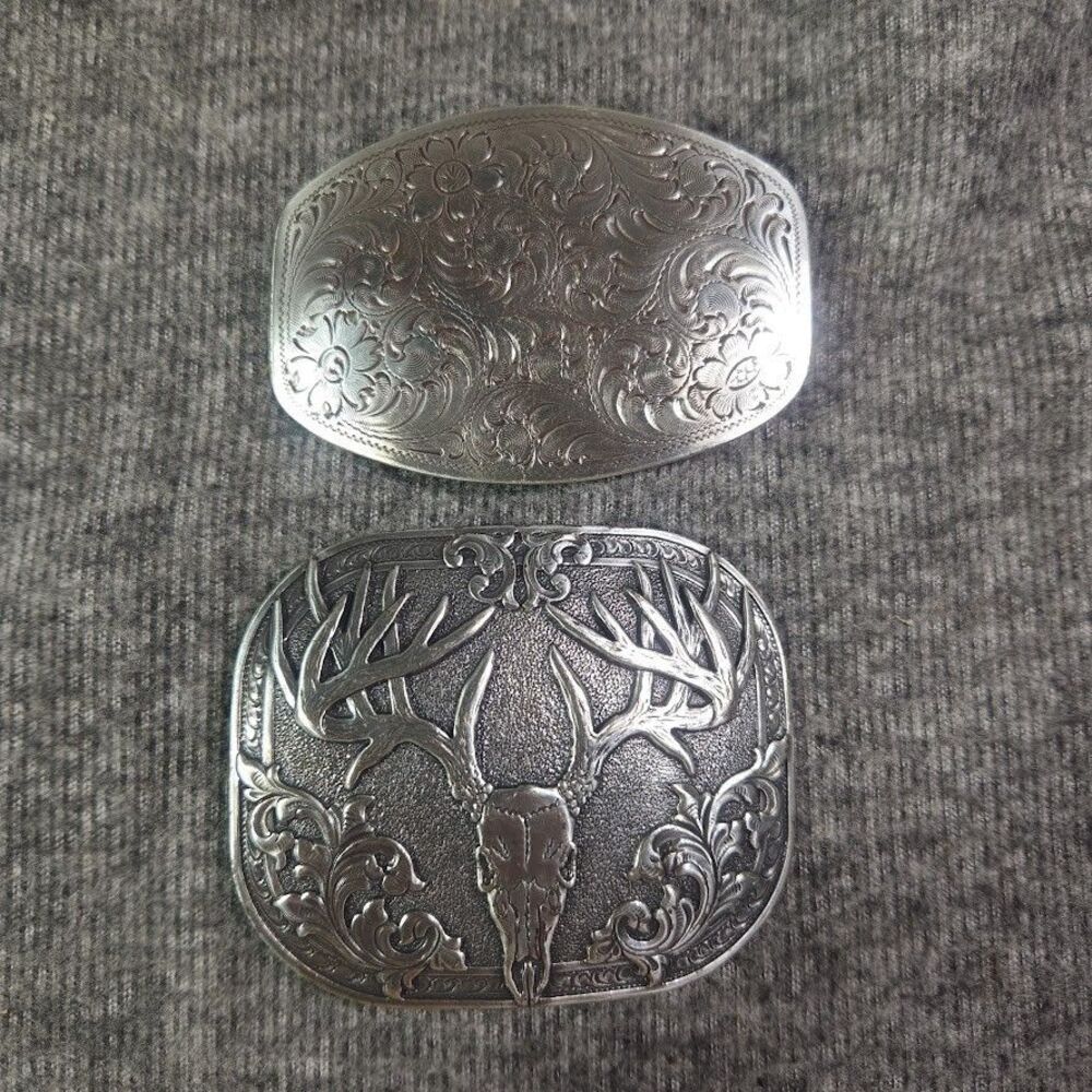 Nocona Mens Laser Etched Deer Skull Belt Buckle And Paisley Buckle